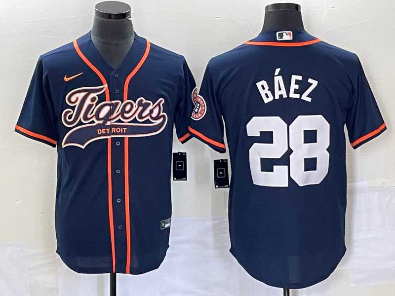 Men's Detroit Tigers #28 Javier Baez Navy Cool Base Stitched Baseball Jerseys